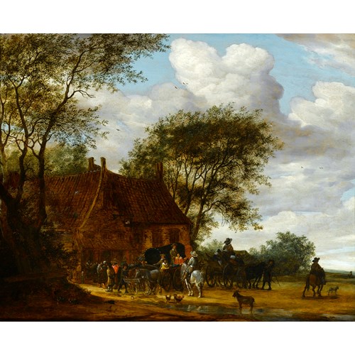 A Wooded Landscape with Travellers by an Inn